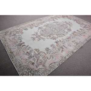 Tapis turc vintage patchwork 6,2x10 pieds, écologique, blanc rose, en laine du sud-ouest avec envers en latex - Product Image 2