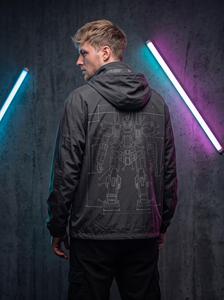 เสื้อแจ็คเก็ตกันลม Charcoal Techwear ลายพิมพ์ Mecha Blueprint ด้านหลัง, เสื้อแจ็คเก็ตไนลอนทรงโอเวอร์ไซส์แบบสั่งทำพิเศษ (OEM), ผู้ผลิตเสื้อผ้าสตรีทแวร์สำหรับทุกเพศ - Product Image 2