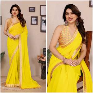 Chemisier en satin Georgette et dentelle avec motif floral Impression numérique Saree quatre saisons écologique pour toutes les occasions - Product Image 5