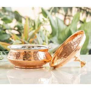 Mughlai Handi with Luxury Steel and <b>Copper</b> Finish Serveware with Lid and Brass <b>Knob</b> - Product Image 4