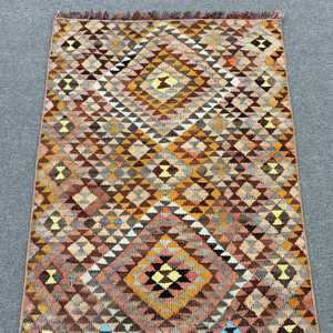 2.4x5.6 ft Rug, Vintage Kilim Rug, Turkish <b>Brown</b> <b>Wool</b> Patchwork Rug - Product Image 5