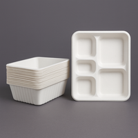 Barquette alimentaire jetable écologique en bagasse blanche ronde à 4 compartiments, boîte à lunch biodégradable, compatible micro-ondes et congélateur, pour fêtes