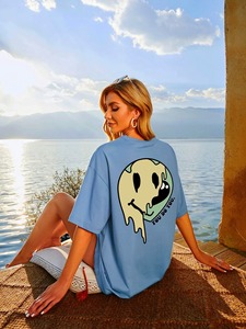 Camisetas de algodón y poliéster para mujer, camisetas personalizadas con cuello redondo de manga corta con estilo a la venta, nueva camiseta transpirable para niñas - Product Image 6