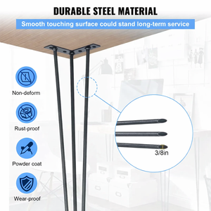 18 Inch Hairpin Legs <b>Set</b> of 4, Heavy Duty 3-Rod Metal Furniture Legs for DIY Coffee <b>Table</b>, <b>Bench</b>, Modern Home Decor EDPTBL016 - Product Image 4