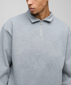 Camiseta polo de manga larga de alta calidad con media cremallera para hombre, 100% algodón, logotipos impresos en 3D personalizados, ajuste holgado, camisa polo para hombre - Product Image 2