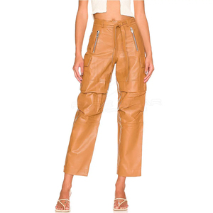 Pantalon pour femme en cuir véritable de haute qualité 100%  Conception et logo personnalisés Vente chaude Pantalon en cuir Pantalon en peau de mouton Prix de vente en gros - Product Image 5