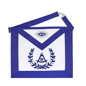 Masonic Regalia Master Mason Delantal bordado Azul marino Cinta Delantal Masonic Regalia Blue Lodge Oficial Junior Warden Delantal