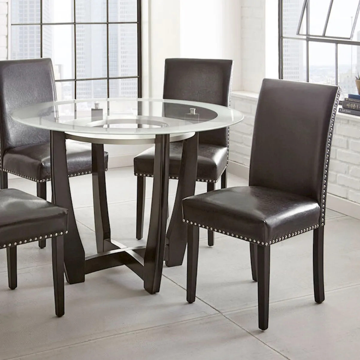 Deborah modern dining chair made from solid teak wood frame and synthetic leather lining with walnut finish.