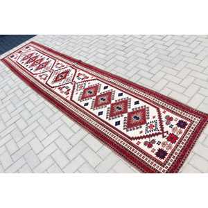 Tapis turc vintage 2,6x11,9 pi (80x364 cm), tapis en laine rouge camouflage - Product Image 4