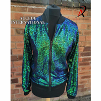 Veste bomber en soie à paillettes respirante de qualité supérieure pour femmes, avec manches longues scintillantes et fermeture éclair sur le devant