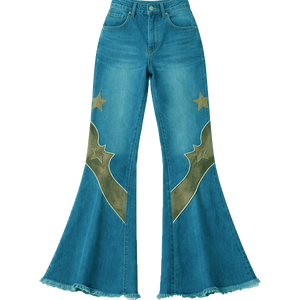 Livraison rapide, vêtements western personnalisés, ourlet brut, jean évasé taille haute, pantalon pour femmes, denim de haute qualité, décontracté, bouton, vente flash - Product Image 3