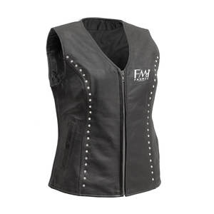 Chaleco de motocicleta de cuero de vaca genuino para mujer de alta moda diseño personalizado Reversible estilo informal Botón de lona tejida - Product Image 1