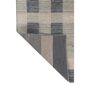 Tapis en laine tissé à la main géométrique classique bleu Contour HWL-450, tapis rectangulaire pour salon, pour la décoration de la maison, pour une utilisation dans le couloir - Product Image 5