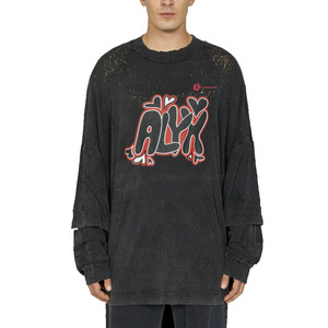 T-shirt pour homme 100% coton, col en V, manches doubles personnalisées, écologique, respirant, de haute qualité, coupe ample, style sport, OEM - Product Image 3
