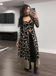 DESIGNER CHINON SILK EMBROIDERY SEQUENCE WORK GOWN WITH DUPATTA RED - Product Image 2