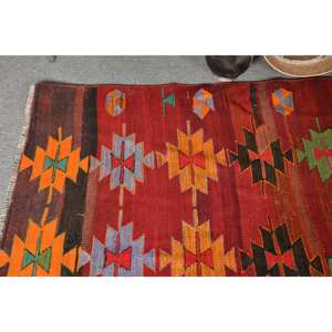 Alfombra de lana roja Bohemia turca Vintage 4,4X6,2 pies área grande Patchwork látex 10mm Rectangular pasillo diseño abstracto alfombra de habitación - Product Image 3