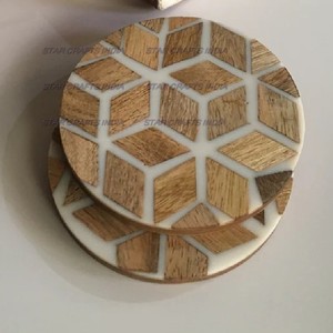 Hot Selling New Arrival Wood and Resin Square Shape <b>Coasters</b> Set <b>Table</b> Decorate Birthday Party Kitchenware Used High Quality - Product Image 2