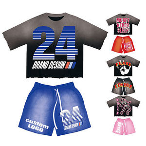 ชุดเซ็ตเสื้อฮู้ดดี้วินเทจฟอกสีสไตล์ย้อนยุคปี 2026 และกางเกงขาสั้นพิมพ์ลายซิลิโคนแบบกำหนดเองสำหรับผู้ชาย - Product Image 5