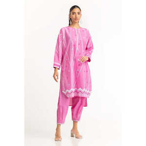 Conjunto Casual de Dos Piezas en Cambray Rosa Teñido con Estampado, Camisa de Manga Tres Cuartos y Pantalón para Primavera/Verano - Product Image 2