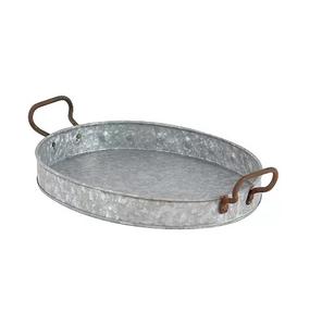 Bandeja galvanizada de hierro de bajo precio con mango de madera Bandeja para servir Fabricante de bandejas de vino decorativas galvanizadas. - Product Image 3