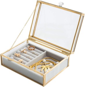 Boîte à bijoux en velours de luxe avec vitrine transparente en cristal pour femmes, accessoires de mode, cadeau, décoration - Product Image 1