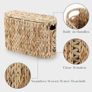 Panier de rangement pour papier toilette en jacinthe d'eau tissé à la main avec couvercle, organisateur de salle de bain écologique pour rouleaux de papier, fabriqué au Vietnam - Product Image 3
