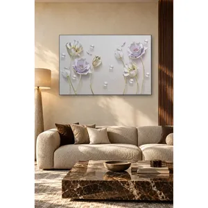 Impression sur toile Fida à l'aspect gaufré avec fleurs lilas et crème - Product Image 3