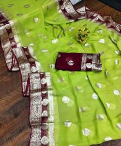 Party Wear Silk Rayon Saree with Velvet Tissue Floral Lace Detailing Embroidery for Wedding Season - Product Image 5