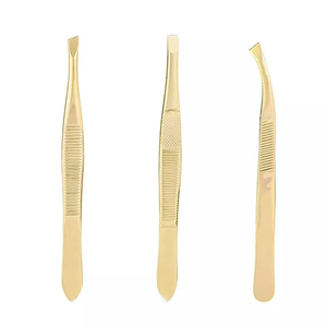 Pinces à épiler pour sourcils, outils d'épilation, couleur dorée, acier inoxydable, pointe inclinée plate, forme incurvée, pinces de beauté - Product Image 1