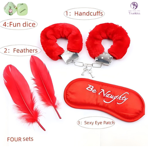 Haute qualité BDSM jouets sexuels menottes <span class=keywords><strong>en</strong></span> peluche bandeau dés dés plume quatre pièces ensemble Couples flirtant dispositif de Bondage - Product Image 2