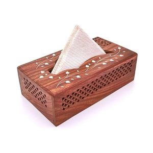 Boîte de rangement pour serviettes de table d'hôtel Boîte à mouchoirs au design attrayant Boîte à mouchoirs en bois sculptée à la main Couverture de porte-serviettes en vente - Product Image 6