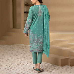 Vestido de algodón Premium de 3 piezas para mujer Botón de encaje decorado con diamantes Lentejuelas Último diseño disponible en cantidad a granel - Product Image 2