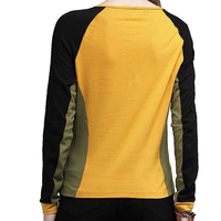 Camiseta de Algodón para Mujer, Venta al Por Mayor, Logotipo Personalizado, Bloques de Color, Manga Larga, Cuello Redondo, Proveedor OEM, Fabricante al Por Mayor