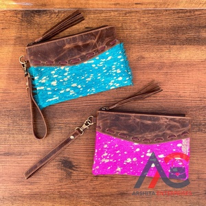 Bracelet en peau de vache fermeture éclair gland pochette pour femmes cheveux de haute qualité sur métal en cuir véritable porte-carte de crédit portefeuilles de voyage - Product Image 1