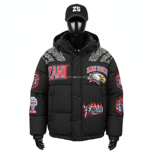 Chaqueta acolchada elegante para mujer, tela de poliéster gruesa acolchada negra con logotipo personalizado, parche bordado, chaqueta de transferencia de calor para mujer - Product Image 1