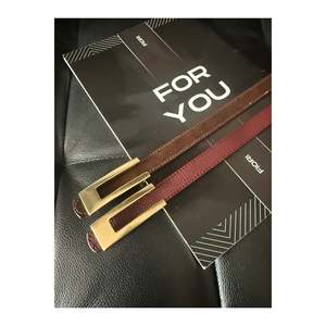 Ceinture fine pour femme avec boucle dorée de créateur, ceinture pour veste, ceinture pour chemise, ceinture pour robe - Bourgogne-Marron - Product Image 2