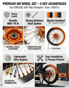 Vente Flash - Roues de moto en aluminium bicolores 17x3.5 17x5.0, roues avant et arrière Supermoto pour <span class=keywords><strong>KTM</strong></span> 125-540 SXF SX EXC XC-F XC-W - Product Image 6