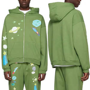 Conjunto Deportivo de Sudadera con Capucha y Pantalones Deportivos con Estampado de Dibujos Animados Espaciales, Verde, Felpa, Ropa de Calle de Invierno, Algodón, Informal, Deportivo, Nueva Moda - Product Image 5