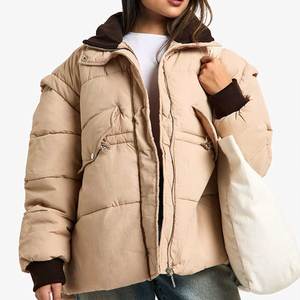 Femmes à capuche rembourré chaud hiver fermeture éclair bouffant manteau veste Logo personnalisé décontracté coupe-vent gonflé vestes femmes doudoune Outwear - Product Image 1