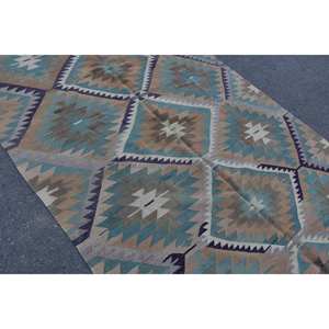 Alfombra Kilim azul marrón 5,5X9,8 pies turco nuevo tejido plano sala de estar alfombra Jacquard técnica rectángulo a rayas para pasillo - Product Image 5