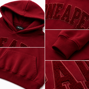 <b>Burgundy</b> Heavyweight Oversized Cropped <b>Hoodie</b> Premium Cotton Embroidery Streetwear Custom Logo OEM ODM - Product Image 6