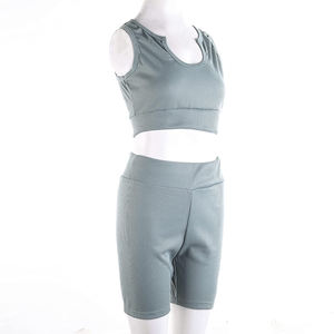 Conjunto de 2 Piezas para Mujer, Informal, con Capucha, Estampado, Acanalado |   Conjunto Deportivo de Top y Shorts sin Costuras para Yoga, Sexy y Fitness - Product Image 2