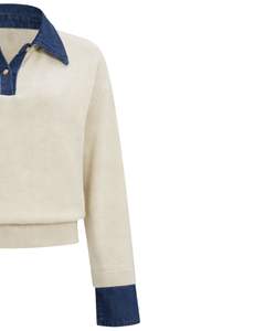 Manufacturer Customized Knit Sweater With Blue Denim Collar <b>Women</b> Casual Winter Pullover Long Sleeve Soft <b>Warm</b> Fashion Top - Product Image 2