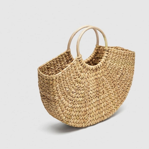Vietnam Fabrication en gros à la mode tissé à la main jacinthe d'eau artisanat sacs à main pour les femmes fermeture ouverte avec poignée ronde - Product Image 3