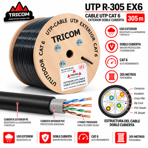 สายเคเบิล UTP Cat6 สำหรับภายนอกอาคาร TRICOM ความยาว 305 เมตร แบบป้องกันสองชั้น หุ้ม PVC PE ทองแดงแท่ง 4 คู่ สำหรับใช้งานภายนอก - Product Image 3
