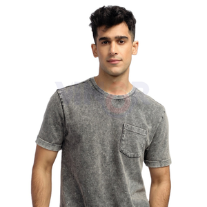 T-shirt lourd 100% coton lavé à l'acide pour hommes avec logo personnalisé Nouveau design à la mode coupe régulière haut imprimé tricoté - Product Image 6