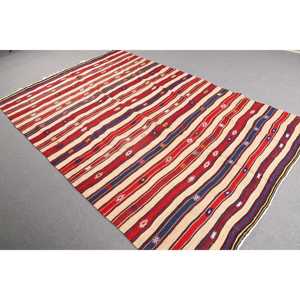 Vintage Rug, Large 5.4x8.4 ft Turkish Rug, <b>Red</b> Floral <b>Wool</b> Rug - Product Image 1
