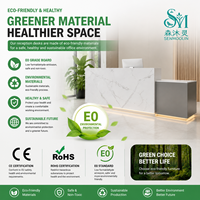 Comptoir de réception en pierre artificielle OEM avec design en lattes de bois et éclairage LED, table de réception pour bureau d'entreprise, hall d'entreprise