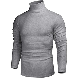 Haut tricoté basique et décontracté pour hommes, pull à col roulé à manches longues avec tissus en coton personnalisés, respirant pour l'automne et l'hiver - Product Image 1