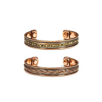 Bracelet en cuivre pur à 100 %, écologique, vintage, plaqué cuivre antique, pour femmes et hommes, avec cristaux/strass, pour soulager l'arthrite